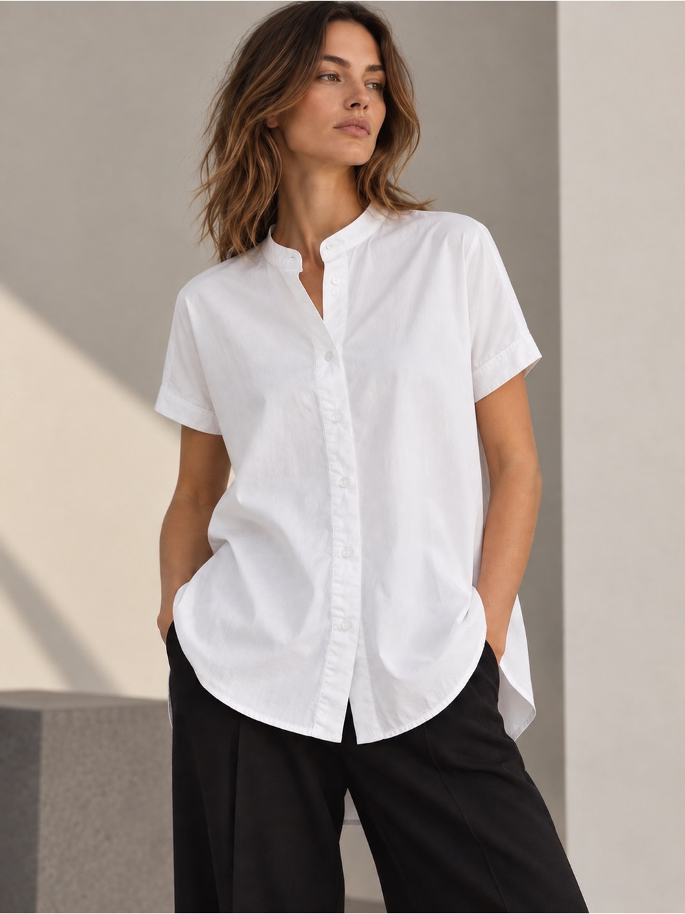Kit and Ace White Poplin Cotton Button Front Shirt Generous Fit Size Medium